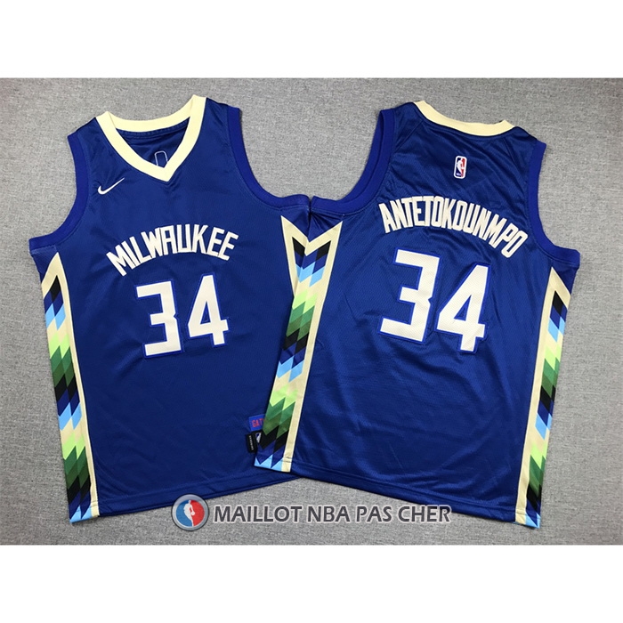 Maillot Enfant Milwaukee Bucks Giannis Antetokounmpo NO 34 Ville 2022-23 Bleu